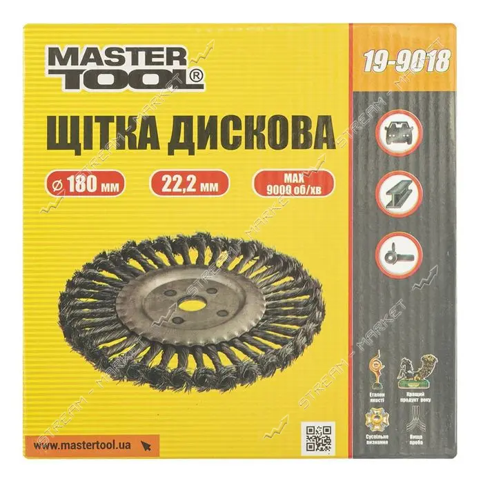 Щетка дисковая Mastertool 19-9018 из плетеной проволоки d180x22.2мм                                 
