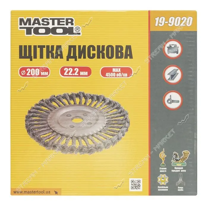 Щетка дисковая Mastertool 19-9020 из плетеной проволоки d200x32мм                                   
