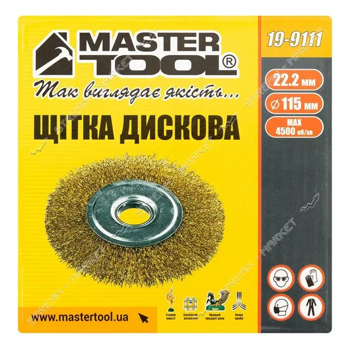 Щетка дисковая из латунированной рифленой проволоки Mastertool 19-9111 D115x22.2мм