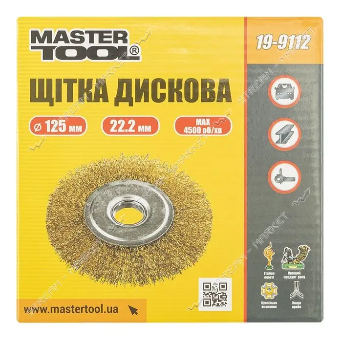 Щетка дисковая из латунированной рифленой проволоки Mastertool 19-9112 D125x22.2мм                  
