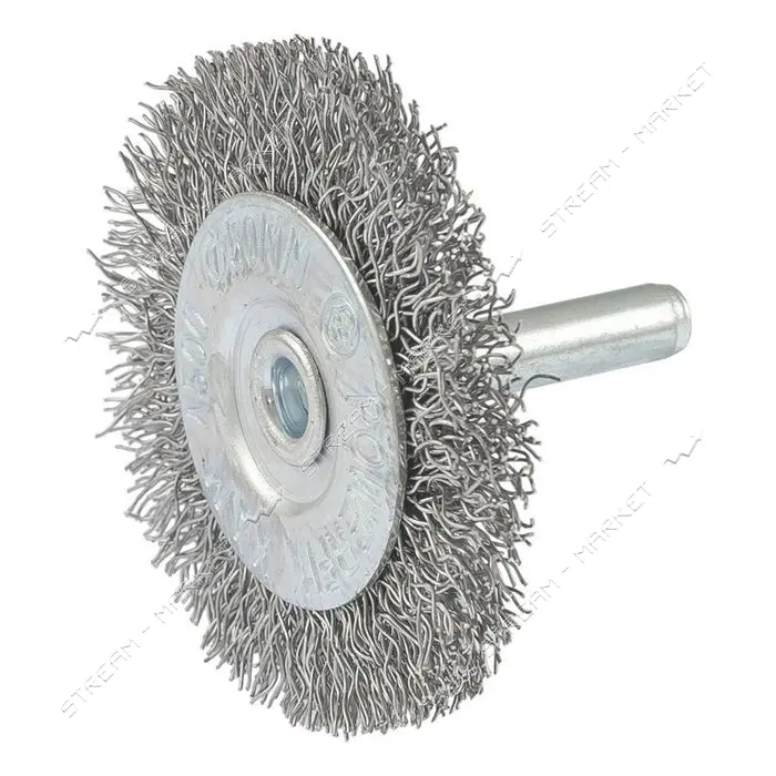 Щетка дисковая из рифленой проволоки Mastertool 19-9805 D50мм со стержнем 1/4"