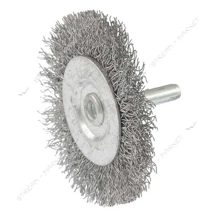 Щетка дисковая из рифленой проволоки Mastertool 19-9806 D60мм со стержнем 1/4"                      
