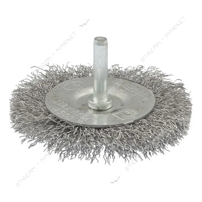 Щетка дисковая из рифленой проволоки Mastertool 19-9807 D75мм со стержнем 1/4"                      