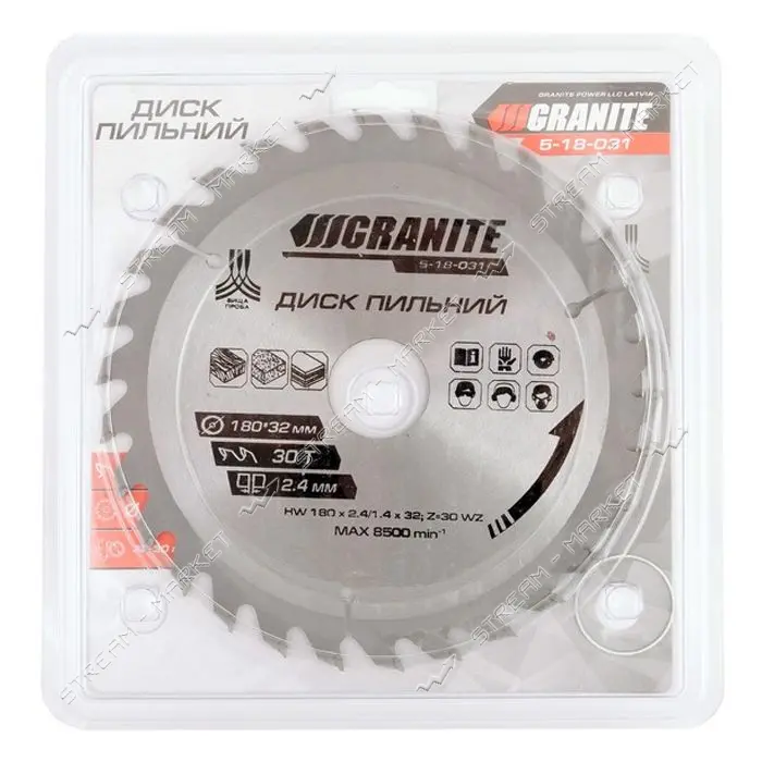 Диск пильный по дереву Granite 5-18-031 180х32х30Т адаптер 32-30