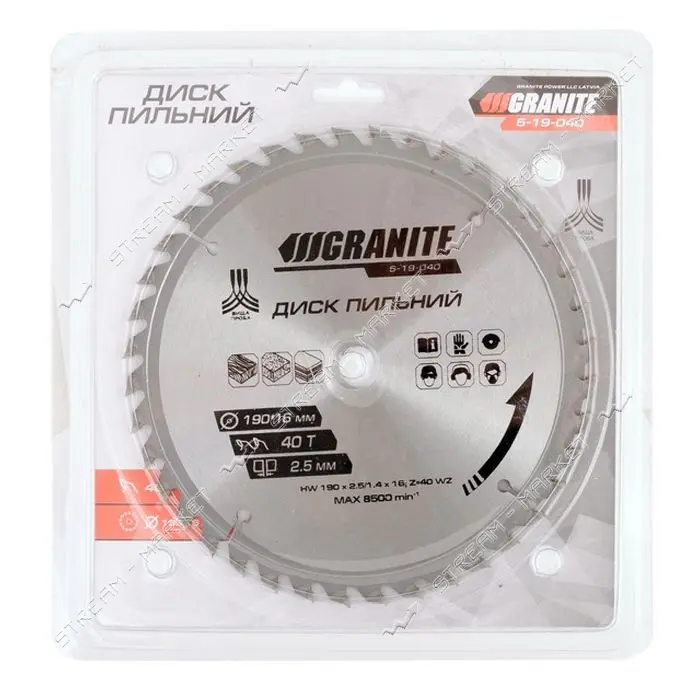 Диск пильный по дереву Granite 5-19-040 190х16х40Т                                                  