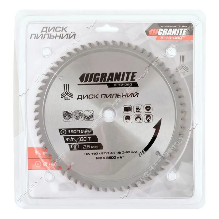 Диск пильный по дереву Granite 5-19-060 190х16х60Т                                                  