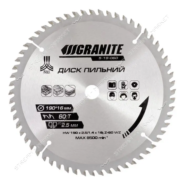 Диск пильный по дереву Granite 5-19-060 190х16х60Т                                                  