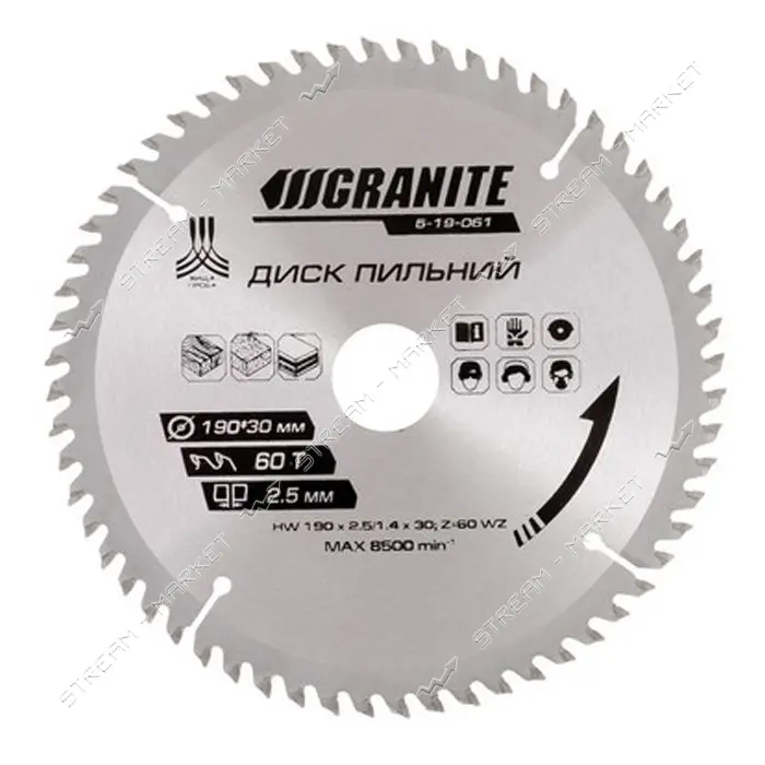 Диск пильный по дереву Granite 5-19-061 190х30х60Т                                                  