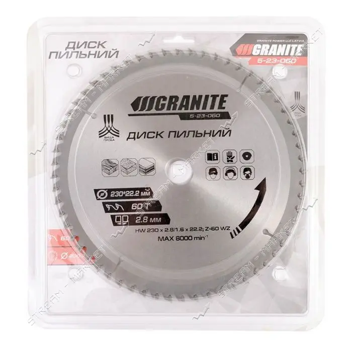 Диск пильный по дереву Granite 5-23-060 230х22.2х60Т                                                
