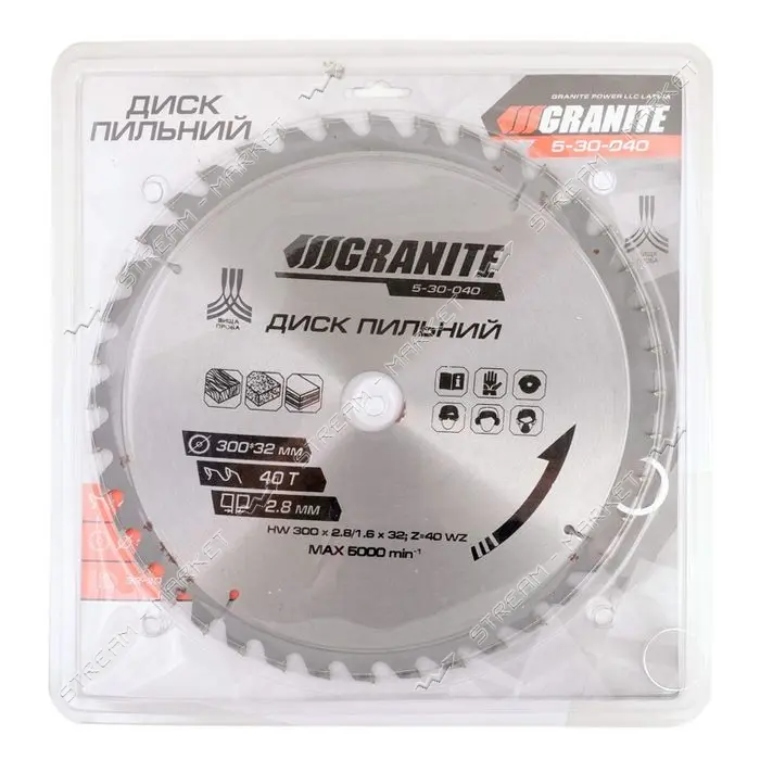Диск пильный по дереву Granite 5-30-040 300х32х40Т адаптер 32-30 и 32-25.4                          