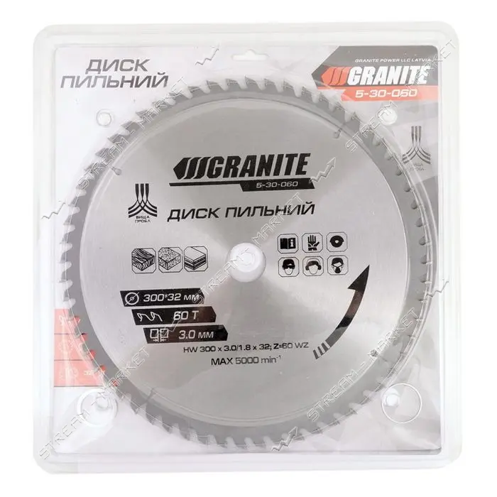 Диск пильный по дереву Granite 5-30-060 300х32х60Т адаптер 32-30 и 32-25.4                          
