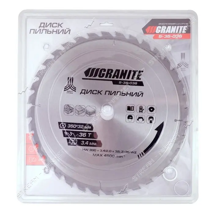 Диск пильный по дереву Granite 5-35-036 350х32х36Т адаптер 32-30 и 32-25.4                          