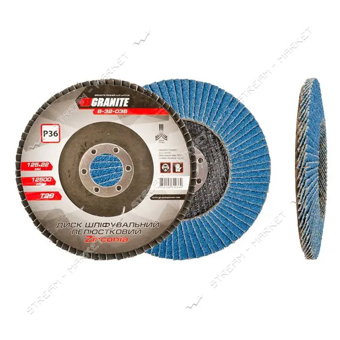 Диск шлифовальный лепестковый конусный Mastertool 8-32-036 Zirconia Т29 зерно 36 125x22мм