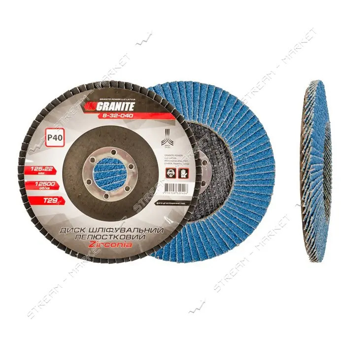 Диск шлифовальный лепестковый конусный Mastertool 8-32-040 Zirconia Т29 зерно 40 125x22мм           