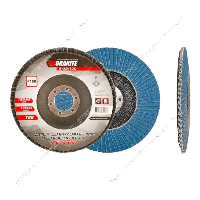 Диск шлифовальный лепестковый конусный Mastertool 8-32-100 Zirconia Т29 зерно 100 125x22мм          