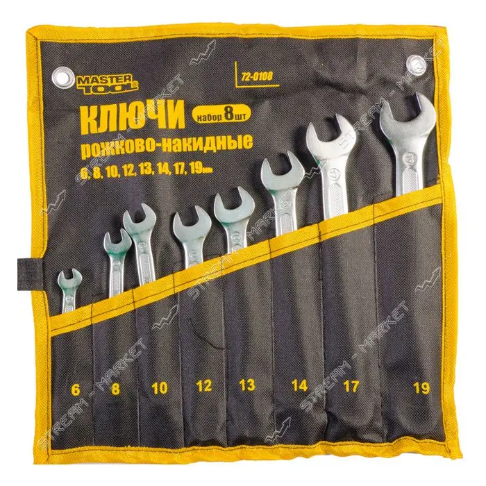 Ключи рожково-накидные Mastertool 72-0108 набор 6 8 10 12 13 14 17 19 Prof 8шт                      