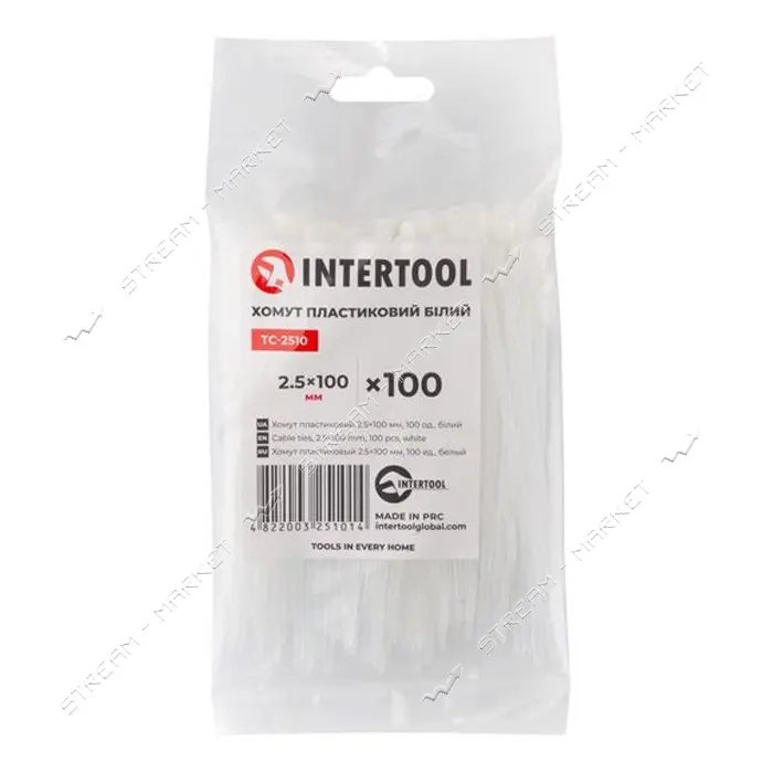 Кабельная стяжка INTERTOOL TC-2510 защелкивающаяся нейлоновая 2.5x100мм 100шт белый                 