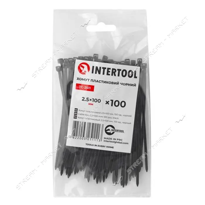 Кабельная стяжка INTERTOOL TC-2511 защелкивающаяся нейлоновая 2.5x100мм 100шт черный                