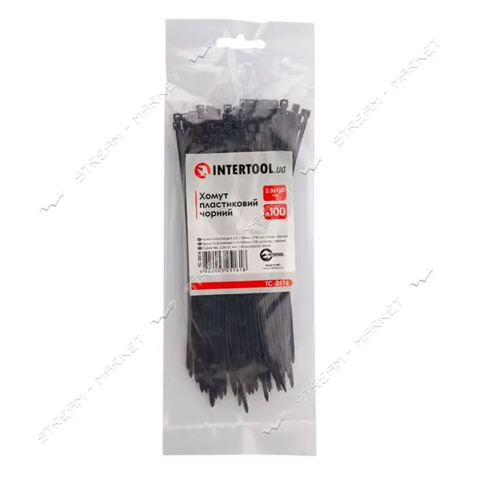 Кабельная стяжка INTERTOOL TC-2516 защелкивающаяся нейлоновая 2.5x150мм 100шт черный                
