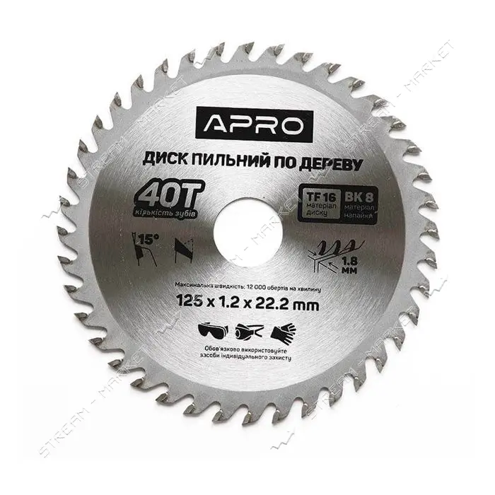 Диск пильный по дереву Apro 830105 125х22.2х40Т
