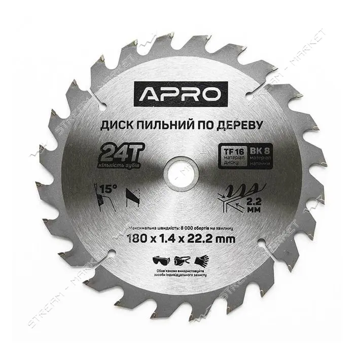 Диск пильный по дереву Apro 830133 180х22.2х24T                                                     