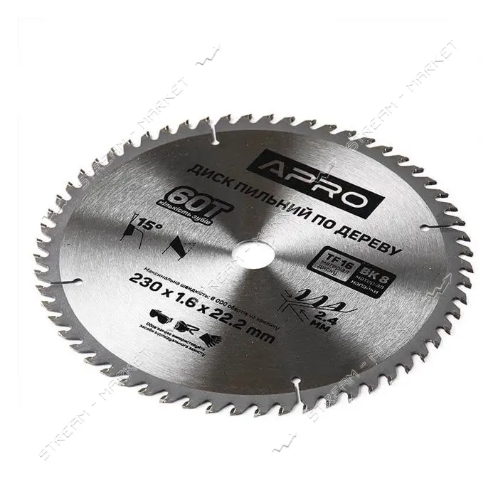 Диск пильный по дереву Apro 830200 230х22.2х60T                                                     