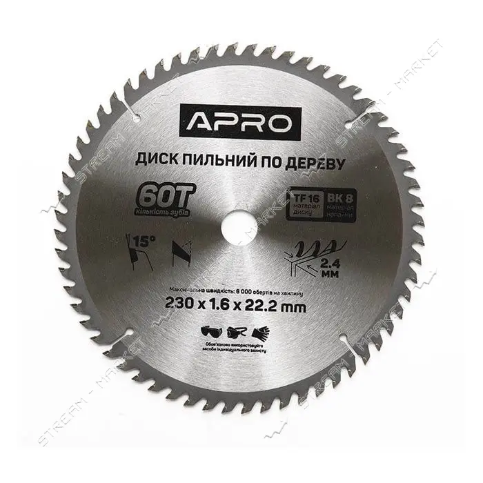 Диск пильный по дереву Apro 830200 230х22.2х60T                                                     
