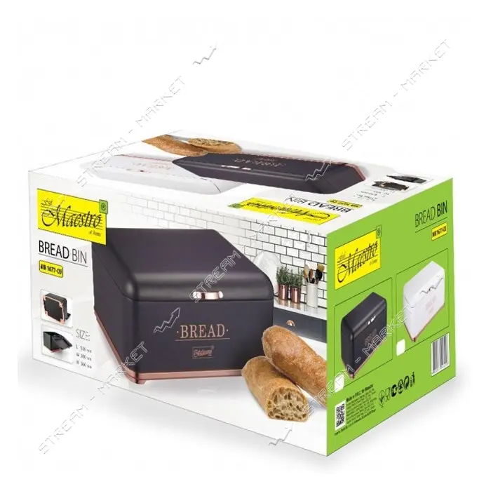 Хлебница Maestro MR-1677-AR-BL 34.5х25х16.5см корпус металлический логубой                          