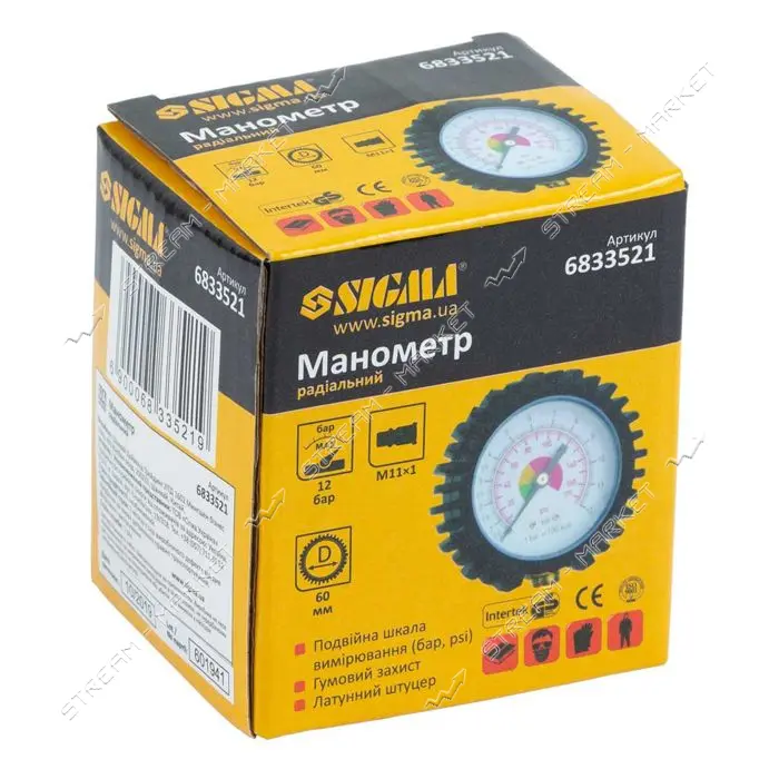 Манометр аналоговый Sigma 6833521 d60мм 12бар М11х1 радиальный