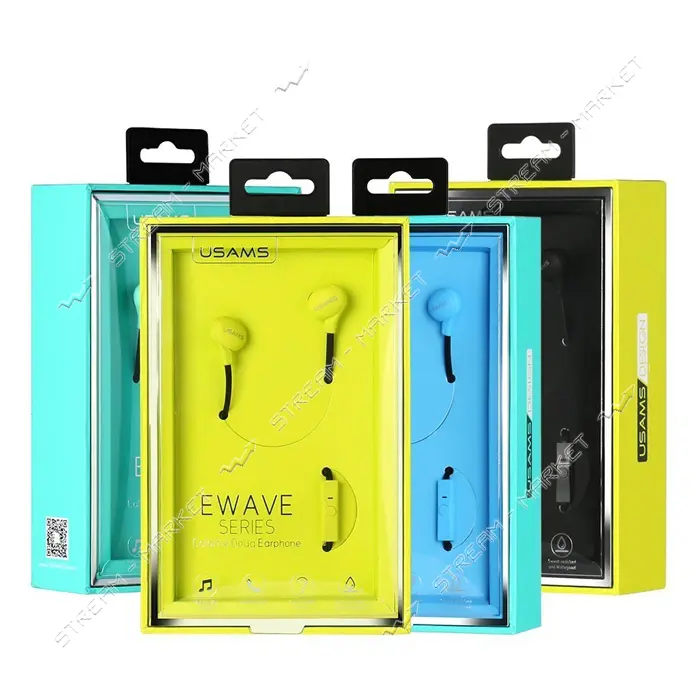 Проводные наушники Usams US-SJ023 Ewave series Color Beans черные с бирюзовым