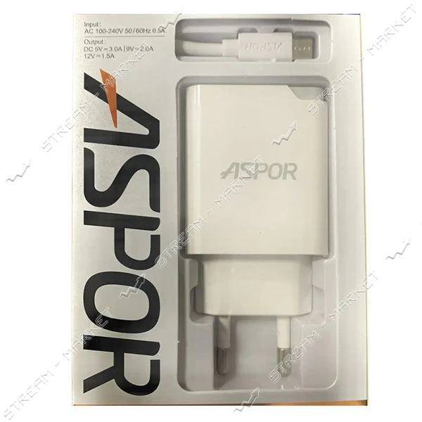 Сетевое зарядное устройство Aspor A822 Fast Charger 18W QC3.0 1USB/3A белое