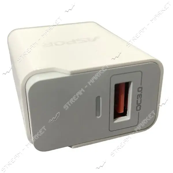 Сетевое зарядное устройство Aspor A822 Fast Charger 18W QC3.0 1USB/3A белое
