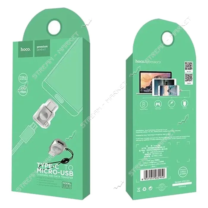 Переходник Hoco Micro USB на USB Type-C серебро