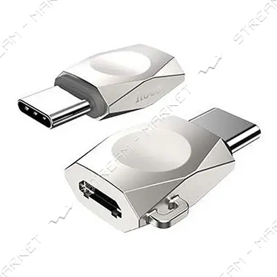 Переходник Hoco Micro USB на USB Type-C серебро