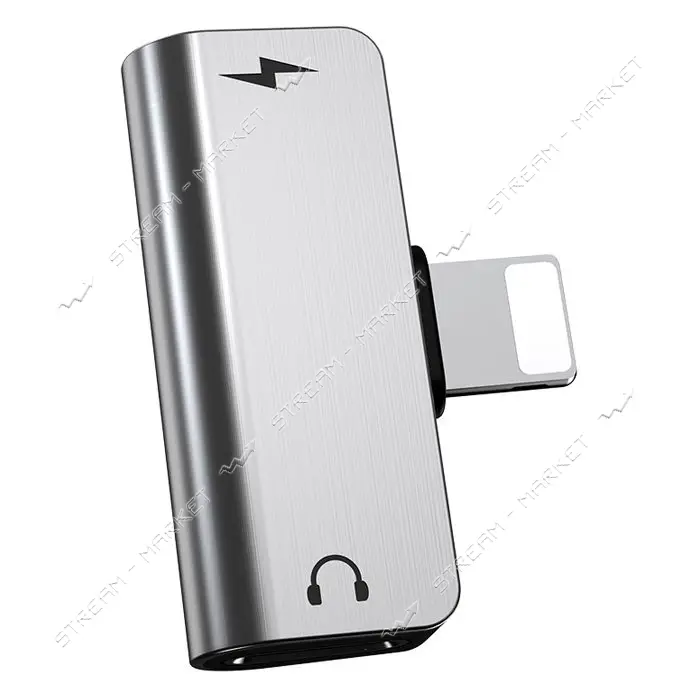Переходник Hoco LS24 dual Lightning digital audio converter for Apple серебро                       