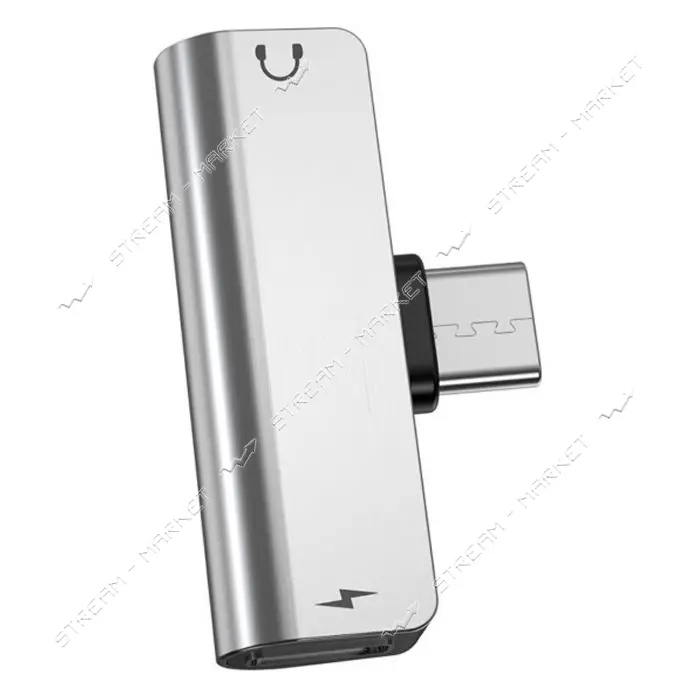 Переходник Hoco LS26 Type-C 2-in-1 audio converter серебро