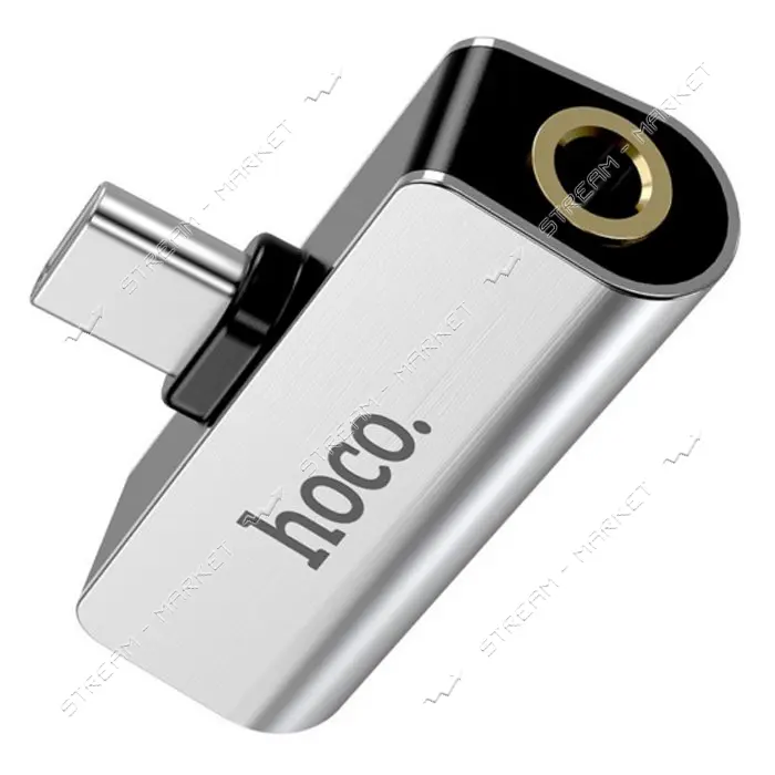 Переходник Hoco LS26 Type-C 2-in-1 audio converter серебро