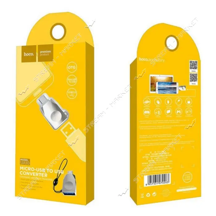 Переходник Hoco UA10-USB Micro-USB OTG adapter серебро