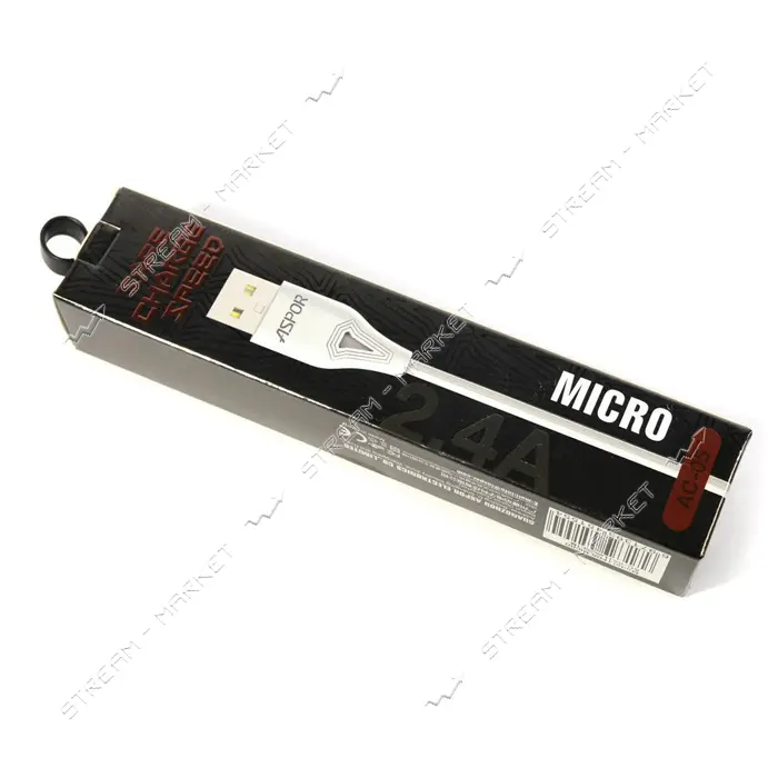 Кабель AsporAC-05   Micro USB,  длина 1м,  цвет белый                                               