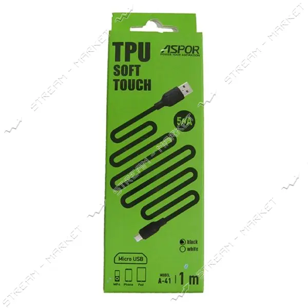 Кабель Aspor A41 TPU Soft Touch Micro USB 1м черный
