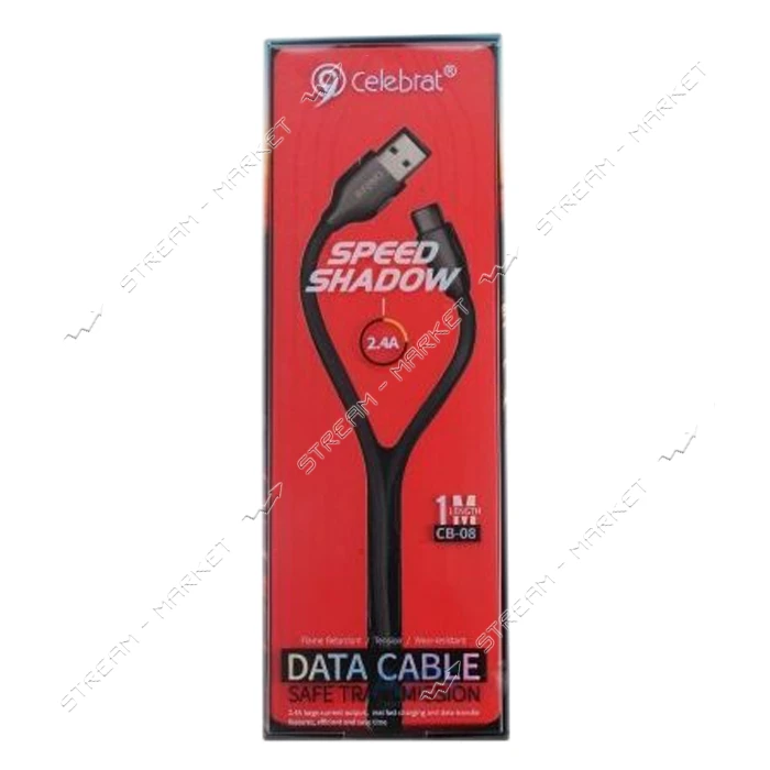 Кабель Celebrat CB-08t USB Type-C 2.4А 1м черный