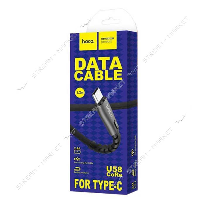 Кабель Hoco U58 Core USB Type-C 2.4А 1.2м черный