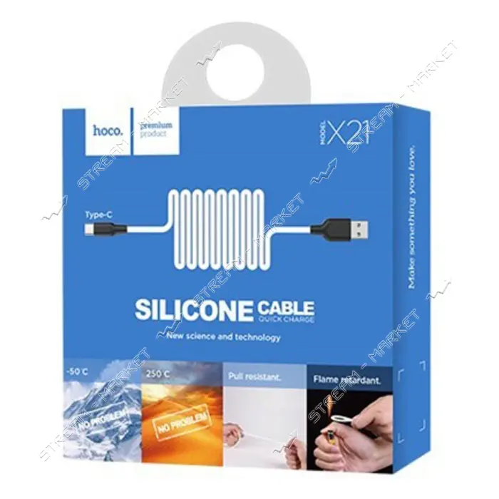 Кабель Hoco X21 Plus Silicone USB Type-C 3А 1м черный c белым