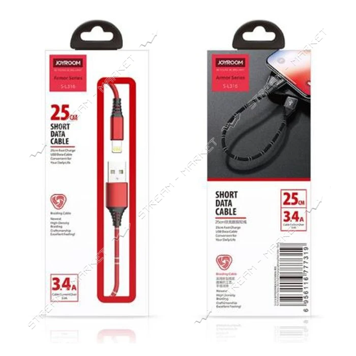 Кабель Joyroom S-L316 New Armour Series Woven Fabric Data USB Type-C 3.4A 0.25м черный              