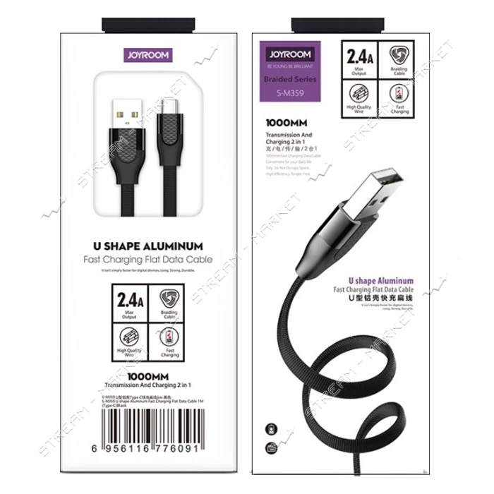 Кабель Joyroom S-M359 U shape Aluminum USB Type-C 2.4A 1м черный                                    