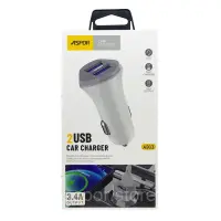 Автомобильное зарядное устройство Aspor A903 5V/3.4A 2USB белое                                     