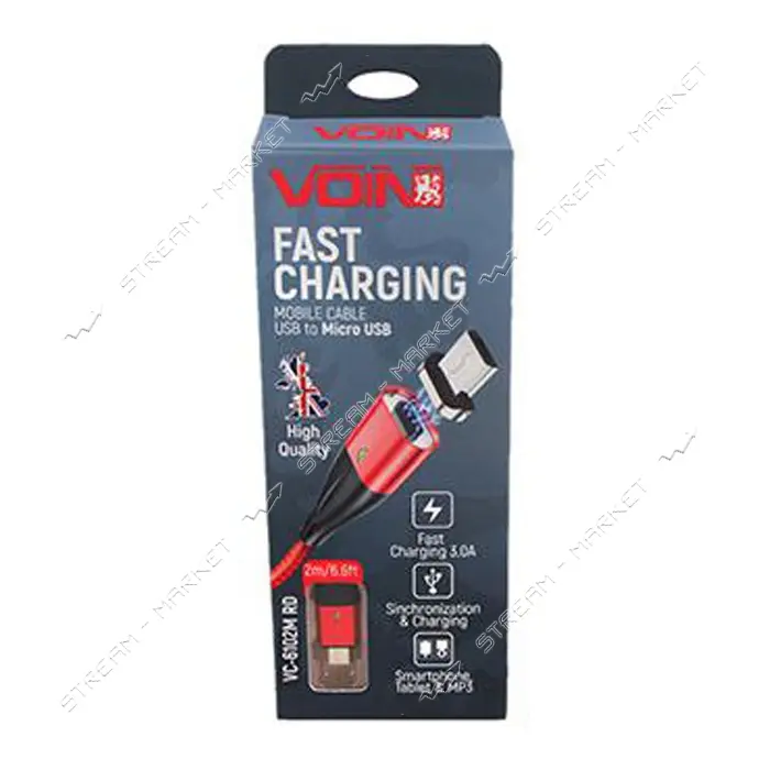Магнитный кабель Voin VC-6102M RD Micro 3А длина 2м красный