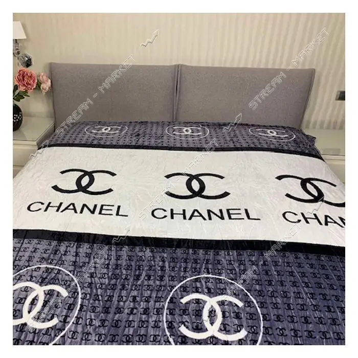 Плед полуторный велсофт Chanel 160x200см бело-черный
