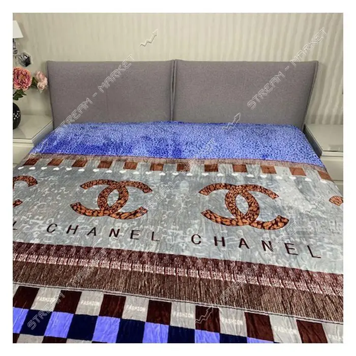 Плед-покривало полуторний велсофт Chanel 160x200см сіро-фіолетовий