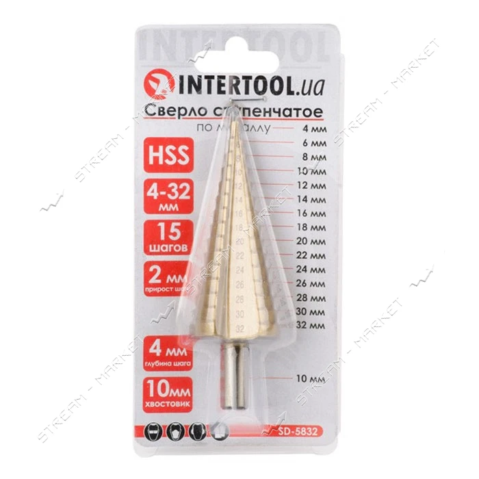 Сверло ступенчатое по металлу Intertool SD-5832 4-32мм